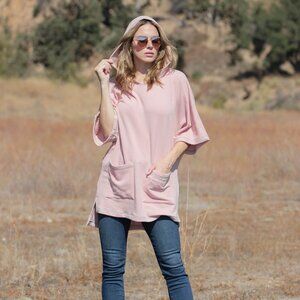 Pink Reverse Stitch Soft Hoodie Tunic - light weight lounge wear